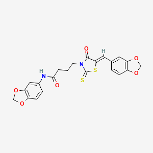 molecular formula C22H18N2O6S2 B2428662 (Z)-N-(苯并[d][1,3]二氧杂环-5-基)-4-(5-(苯并[d][1,3]二氧杂环-5-亚甲基)-4-氧代-2-硫代噻唑烷-3-基)丁酰胺 CAS No. 681815-27-0