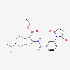 molecular formula C23H23N3O6S B2428677 Ethyl 6-acetyl-2-(3-(2,5-dioxopyrrolidin-1-yl)benzamido)-4,5,6,7-tetrahydrothieno[2,3-c]pyridine-3-carboxylate CAS No. 921133-63-3