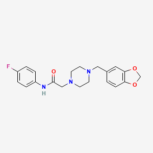 molecular formula C20H22FN3O3 B2428680 2-[4-(1,3-benzodioxol-5-ylmethyl)piperazin-1-yl]-N-(4-fluorophenyl)acetamide CAS No. 723738-48-5