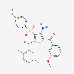 molecular formula C27H26N2O5S2 B2428684 (3-Amino-5-((2,5-dimethylphenyl)amino)-4-((4-methoxyphenyl)sulfonyl)thiophen-2-yl)(3-methoxyphenyl)methanone CAS No. 1115373-53-9