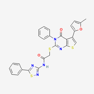 2-[5-(5-methylfuran-2-yl)-4-oxo-3-phenylthieno[2,3-d]pyrimidin-2-yl]sulfanyl-N-(5-phenyl-1,2,4-thiadiazol-3-yl)acetamide