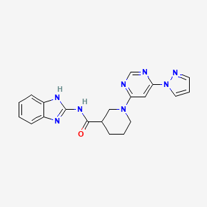 molecular formula C20H20N8O B2428720 1-(6-(1H-吡唑-1-基)嘧啶-4-基)-N-(1H-苯并[d]咪唑-2-基)哌啶-3-甲酰胺 CAS No. 1334375-98-2