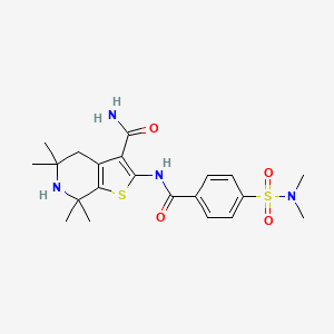 molecular formula C21H28N4O4S2 B2428775 2-[[4-(Dimethylsulfamoyl)benzoyl]amino]-5,5,7,7-tetramethyl-4,6-dihydrothieno[2,3-c]pyridine-3-carboxamide CAS No. 489471-24-1