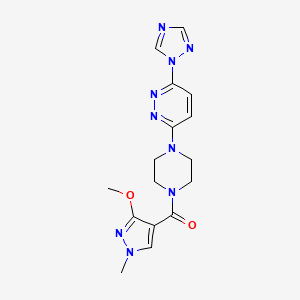 molecular formula C16H19N9O2 B2428793 (4-(6-(1H-1,2,4-triazol-1-yl)pyridazin-3-yl)piperazin-1-yl)(3-methoxy-1-methyl-1H-pyrazol-4-yl)methanone CAS No. 2034261-56-6