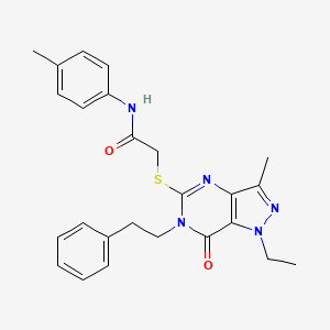 molecular formula C25H27N5O2S B2428800 2-{[1-ethyl-3-methyl-7-oxo-6-(2-phenylethyl)-1H,6H,7H-pyrazolo[4,3-d]pyrimidin-5-yl]sulfanyl}-N-(4-methylphenyl)acetamide CAS No. 1359217-01-8