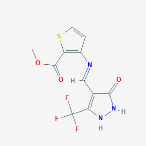 molecular formula C11H8F3N3O3S B2428803 3-({[5-氧代-3-(三氟甲基)-1,5-二氢-4H-吡唑-4-亚甲基]甲基}氨基)-2-噻吩甲酸甲酯 CAS No. 339107-14-1