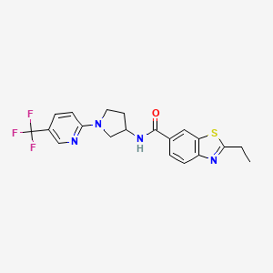 molecular formula C20H19F3N4OS B2428806 2-エチル-N-{1-[5-(トリフルオロメチル)ピリジン-2-イル]ピロリジン-3-イル}-1,3-ベンゾチアゾール-6-カルボキサミド CAS No. 2210139-92-5