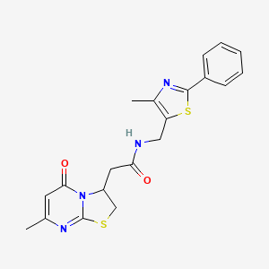 molecular formula C20H20N4O2S2 B2428820 N-((4-methyl-2-phenylthiazol-5-yl)methyl)-2-(7-methyl-5-oxo-3,5-dihydro-2H-thiazolo[3,2-a]pyrimidin-3-yl)acetamide CAS No. 1705702-54-0