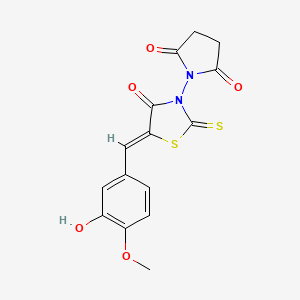 molecular formula C15H12N2O5S2 B2428824 1-[(5Z)-5-[(3-hydroxy-4-methoxyphenyl)methylidene]-4-oxo-2-sulfanylidene-1,3-thiazolidin-3-yl]pyrrolidine-2,5-dione CAS No. 400077-36-3