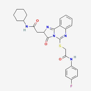 molecular formula C26H26FN5O3S B2428849 N-cyclohexyl-2-[5-[2-(4-fluoroanilino)-2-oxoethyl]sulfanyl-3-oxo-2H-imidazo[1,2-c]quinazolin-2-yl]acetamide CAS No. 959522-53-3