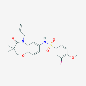 molecular formula C21H23FN2O5S B2428888 N-(5-allyl-3,3-dimethyl-4-oxo-2,3,4,5-tetrahydrobenzo[b][1,4]oxazepin-7-yl)-3-fluoro-4-methoxybenzenesulfonamide CAS No. 922077-98-3