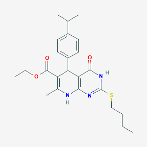 molecular formula C24H31N3O3S B2428915 Ethyl 2-(butylthio)-5-(4-isopropylphenyl)-7-methyl-4-oxo-3,4,5,8-tetrahydropyrido[2,3-d]pyrimidine-6-carboxylate CAS No. 923164-82-3