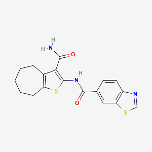 molecular formula C18H17N3O2S2 B2428924 N-(3-carbamoyl-5,6,7,8-tetrahydro-4H-cyclohepta[b]thiophen-2-yl)benzo[d]thiazole-6-carboxamide CAS No. 681174-22-1