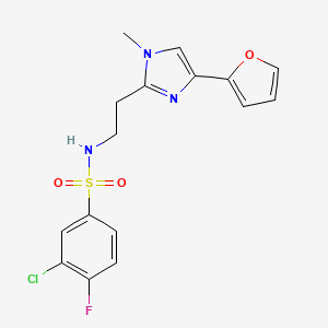 molecular formula C16H15ClFN3O3S B2428969 3-chloro-4-fluoro-N-(2-(4-(furan-2-yl)-1-methyl-1H-imidazol-2-yl)ethyl)benzenesulfonamide CAS No. 1421513-57-6