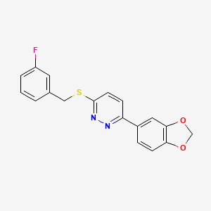 molecular formula C18H13FN2O2S B2428981 3-(1,3-Benzodioxol-5-yl)-6-[(3-fluorophenyl)methylsulfanyl]pyridazine CAS No. 872695-35-7