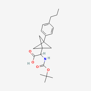 molecular formula C21H29NO4 B2428997 2-[(2-Methylpropan-2-yl)oxycarbonylamino]-2-[3-(4-propylphenyl)-1-bicyclo[1.1.1]pentanyl]acetic acid CAS No. 2287267-99-4