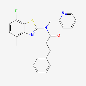 molecular formula C23H20ClN3OS B2429040 N-(7-氯-4-甲基苯并[d]噻唑-2-基)-3-苯基-N-(吡啶-2-基甲基)丙酰胺 CAS No. 899964-89-7
