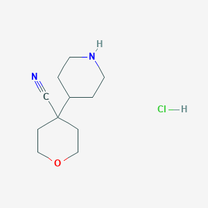 molecular formula C11H19ClN2O B2429052 4-Piperidin-4-yloxane-4-carbonitrile;hydrochloride CAS No. 2445791-88-6