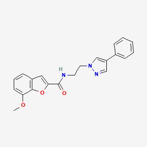 molecular formula C21H19N3O3 B2429054 7-甲氧基-N-(2-(4-苯基-1H-吡唑-1-基)乙基)苯并呋喃-2-甲酰胺 CAS No. 2034368-99-3