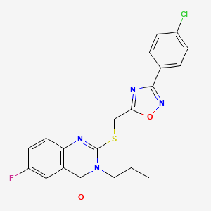 molecular formula C20H16ClFN4O2S B2429060 2-(((3-(4-chlorophenyl)-1,2,4-oxadiazol-5-yl)methyl)thio)-6-fluoro-3-propylquinazolin-4(3H)-one CAS No. 2309626-08-0