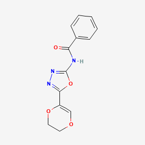 molecular formula C13H11N3O4 B2429065 N-(5-(5,6-dihydro-1,4-dioxin-2-yl)-1,3,4-oxadiazol-2-yl)benzamide CAS No. 851094-75-2