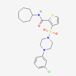 molecular formula C22H28ClN3O3S2 B2429085 3-{[4-(3-chlorophenyl)piperazin-1-yl]sulfonyl}-N-cycloheptylthiophene-2-carboxamide CAS No. 1207037-00-0