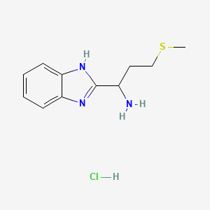 molecular formula C11H16ClN3S B2429107 [1-(1H-Benzimidazol-2-yl)-3-(methylthio)propyl]amine hydrochloride CAS No. 1170836-17-5