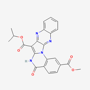 molecular formula C23H18N4O5 B2429110 7-Isopropyl 2-methyl 5-oxo-5,6-dihydroquinoxalino[2',3':4,5]pyrrolo[1,2-a]quinazoline-2,7-dicarboxylate CAS No. 380869-49-8