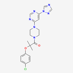 molecular formula C20H22ClN7O2 B2429121 1-(4-(6-(1H-1,2,4-triazol-1-yl)pyrimidin-4-yl)piperazin-1-yl)-2-(4-chlorophenoxy)-2-methylpropan-1-one CAS No. 1705062-17-4