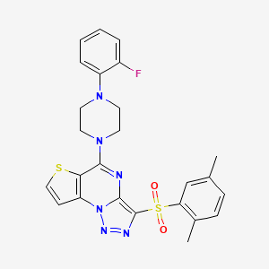 molecular formula C25H23FN6O2S2 B2429131 3-((2,5-Dimethylphenyl)sulfonyl)-5-(4-(2-fluorophenyl)piperazin-1-yl)thieno[2,3-e][1,2,3]triazolo[1,5-a]pyrimidine CAS No. 893790-54-0
