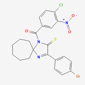 molecular formula C22H19BrClN3O3S B2429133 3-(4-溴苯基)-1-(4-氯-3-硝基苯甲酰)-1,4-二氮杂螺[4.6]十一烷-3-烯-2-硫酮 CAS No. 899781-99-8
