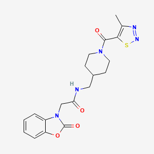 molecular formula C19H21N5O4S B2429146 N-((1-(4-methyl-1,2,3-thiadiazole-5-carbonyl)piperidin-4-yl)methyl)-2-(2-oxobenzo[d]oxazol-3(2H)-yl)acetamide CAS No. 1234973-91-1