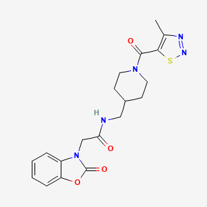 molecular formula C19H21N5O4S B2429146 N-((1-(4-甲基-1,2,3-噻二唑-5-羰基)哌啶-4-基)甲基)-2-(2-氧代苯并[d]恶唑-3(2H)-基)乙酰胺 CAS No. 1234973-91-1