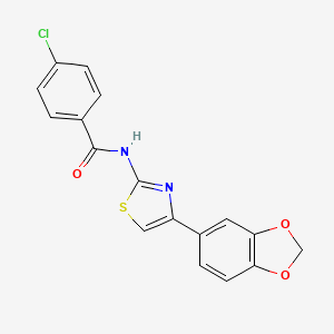 molecular formula C17H11ClN2O3S B2429148 N-(4-(ベンゾ[d][1,3]ジオキソール-5-イル)チアゾール-2-イル)-4-クロロベンザミド CAS No. 406926-63-4