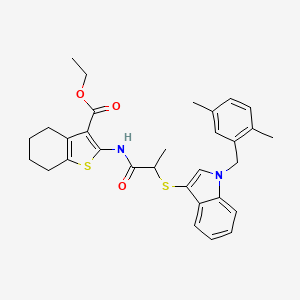 ethyl 2-(2-((1-(2,5-dimethylbenzyl)-1H-indol-3-yl)thio)propanamido)-4,5,6,7-tetrahydrobenzo[b]thiophene-3-carboxylate