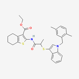 molecular formula C31H34N2O3S2 B2429163 Ethyl-2-(2-((1-(2,5-Dimethylbenzyl)-1H-indol-3-yl)thio)propanamido)-4,5,6,7-tetrahydrobenzo[b]thiophen-3-carboxylat CAS No. 681279-91-4