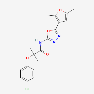 2-(4-chlorophenoxy)-N-(5-(2,5-dimethylfuran-3-yl)-1,3,4-oxadiazol-2-yl)-2-methylpropanamide