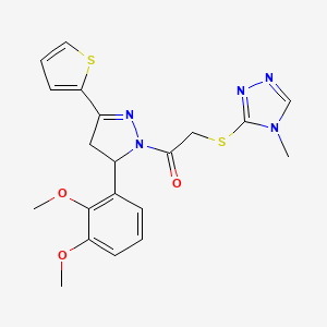 molecular formula C20H21N5O3S2 B2429199 1-[3-(2,3-二甲氧基苯基)-5-噻吩-2-基-3,4-二氢吡唑-2-基]-2-[(4-甲基-1,2,4-三唑-3-基)硫代]乙酮 CAS No. 403843-53-8