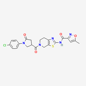 molecular formula C22H20ClN5O4S B2429201 N-(5-(1-(4-chlorophenyl)-5-oxopyrrolidine-3-carbonyl)-4,5,6,7-tetrahydrothiazolo[5,4-c]pyridin-2-yl)-5-methylisoxazole-3-carboxamide CAS No. 1396678-26-4