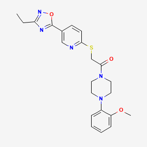 molecular formula C22H25N5O3S B2429205 2-((5-(3-Ethyl-1,2,4-oxadiazol-5-yl)pyridin-2-yl)thio)-1-(4-(2-methoxyphenyl)piperazin-1-yl)ethanone CAS No. 1251681-41-0