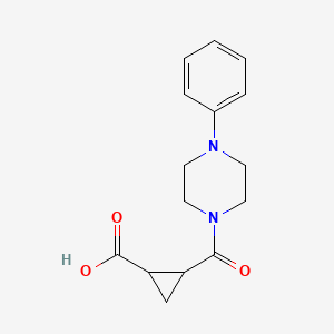 molecular formula C15H18N2O3 B2429206 2-((4-Phenylpiperazinyl)carbonyl)cyclopropanecarboxylic acid CAS No. 1024335-27-0
