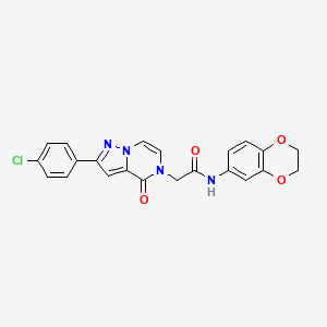 molecular formula C22H17ClN4O4 B2429219 2-[2-(4-氯苯基)-4-氧代吡唑并[1,5-a]哒嗪-5(4H)-基]-N-(2,3-二氢-1,4-苯并二氧杂环-6-基)乙酰胺 CAS No. 941982-26-9