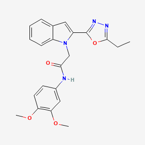 molecular formula C22H22N4O4 B2429221 N-(3,4-二甲氧基苯基)-2-(2-(5-乙基-1,3,4-噁二唑-2-基)-1H-吲哚-1-基)乙酰胺 CAS No. 942005-99-4