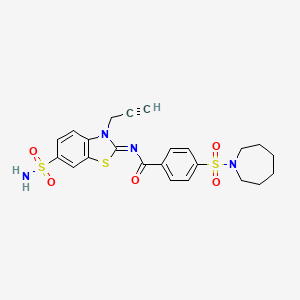 4-(azepan-1-ylsulfonyl)-N-(3-prop-2-ynyl-6-sulfamoyl-1,3-benzothiazol-2-ylidene)benzamide