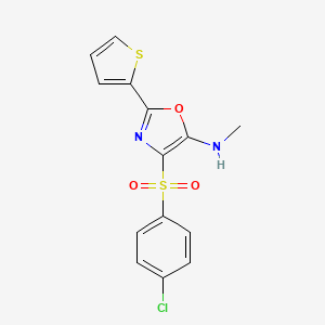 molecular formula C14H11ClN2O3S2 B2429233 4-(4-氯苯基)磺酰基-N-甲基-2-噻吩-2-基-1,3-恶唑-5-胺 CAS No. 627834-57-5