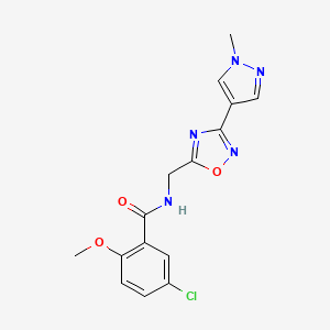 molecular formula C15H14ClN5O3 B2429240 5-chloro-2-methoxy-N-((3-(1-methyl-1H-pyrazol-4-yl)-1,2,4-oxadiazol-5-yl)methyl)benzamide CAS No. 2034296-54-1
