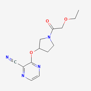 molecular formula C13H16N4O3 B2429269 3-((1-(2-Ethoxyacetyl)pyrrolidin-3-yl)oxy)pyrazine-2-carbonitrile CAS No. 2034528-65-7