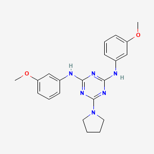 molecular formula C21H24N6O2 B2429276 N2,N4-bis(3-methoxyphenyl)-6-(pyrrolidin-1-yl)-1,3,5-triazine-2,4-diamine CAS No. 898648-82-3