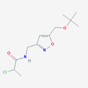 molecular formula C12H19ClN2O3 B2429279 2-Chloro-N-[[5-[(2-methylpropan-2-yl)oxymethyl]-1,2-oxazol-3-yl]methyl]propanamide CAS No. 2411271-11-7