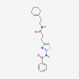 molecular formula C21H25N3O2S B2429282 N-(4-(3-((2-(cyclohex-1-en-1-yl)ethyl)amino)-3-oxopropyl)thiazol-2-yl)benzamide CAS No. 1049353-42-5